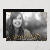Gold Script Glitter Kijk Foto Afstuderen uitnodige Kaart (Voorkant / Achterkant)