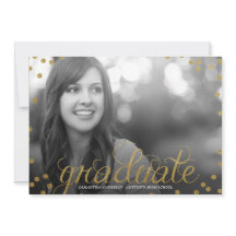 Gold Script Glitter Look Foto Afstuderen Uitnodige