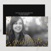 Gold Script Glitter Look Foto Afstuderen Uitnodige Kaart (Voorkant / Achterkant)