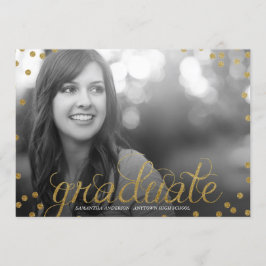 Gold Script Glitter Look Foto Afstuderen Uitnodige Kaart