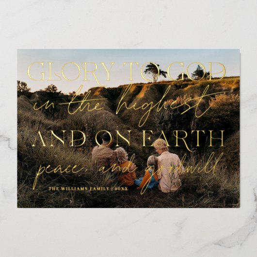 Gold Script | Glory to God Kerstfeestay Foto Folie Feestdagenkaart (Voorkant)