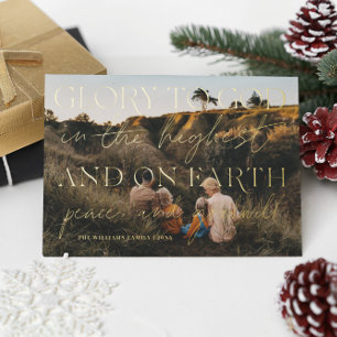 Gold Script   Glory to God Kerstfeestay Foto Folie Feestdagenkaart