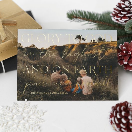 Gold Script | Glory to God Kerstfeestay Foto Folie Feestdagenkaart