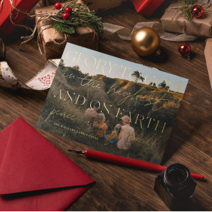 Gold Script   Glory to God Kerstfeestay Foto Folie Feestdagenkaart