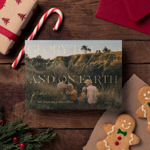 Gold Script   Glory to God Kerstfeestay Foto Folie Feestdagenkaart