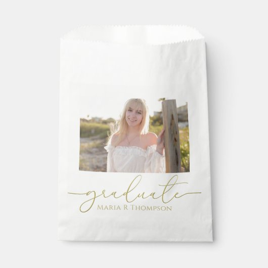 Gold Script Graduation Party Aangepaste foto Bedankzakje (Voorkant)