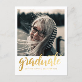 Gold Script Graduation Party | De datum-foto opsla Briefkaart