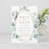 Gold Script Green Foliage Geometric Wedding Save The Date (Staand voorkant)