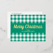 Gold Script Green Gingham Merry kerst Folie Feestdagen Briefkaart (Voorkant / Achterkant)