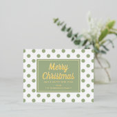 Gold Script Green Polka Dots Merry kerst Folie Feestdagen Briefkaart (Staand Voorkant)