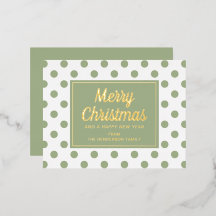 Gold Script Green Polka Dots Merry kerst