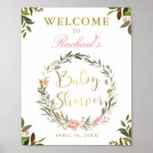 Gold Script Greenery Baby shower Welkomstteken Poster (Voorkant)