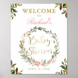 Gold Script Greenery Baby shower Welkomstteken Poster