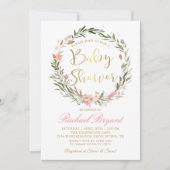 Gold Script Greenery Floral Wreated Baby shower Kaart (Voorkant)