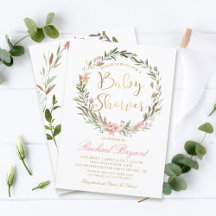 Gold Script Greenery Floral Wreated Baby shower
