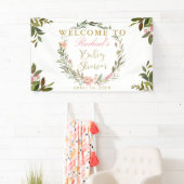 Gold Script Greenery Wreath Baby shower Banner (Insitu)