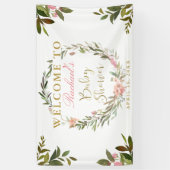 Gold Script Greenery Wreath Baby shower Banner (Verticaal)