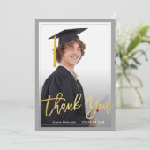 Gold Script Grey & Blue Afstuderen Foto Hartelijk  Aankondiging (Staand voorkant)