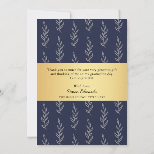 Gold Script Grey & Blue Afstuderen Foto Hartelijk  Aankondiging (Achterkant)