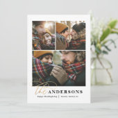 Gold script groene vlakid multi-foto Thanksgiving Feestdagenkaart (Staand voorkant)