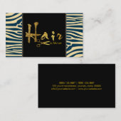 Gold Script Hair Stylist Moderne Zebra Skin #3 Visitekaartje (Voorkant / Achterkant)