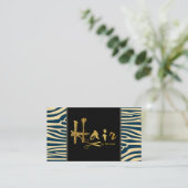 Gold Script Hair Stylist Moderne Zebra Skin #3 Visitekaartje (Staand voorkant)