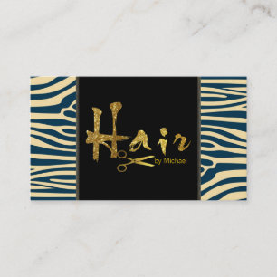Gold Script Hair Stylist Moderne Zebra Skin #3 Visitekaartje