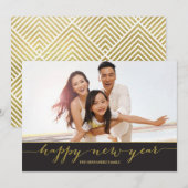 Gold Script Happy New Year-fotokaart Feestdagenkaart (Voorkant / Achterkant)