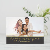 Gold Script Happy New Year-fotokaart Feestdagenkaart (Staand voorkant)