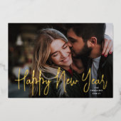 Gold Script Happy Nieuwjaar foto Folie Feestdagenkaart (Voorkant)