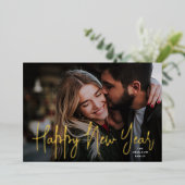 Gold Script Happy Nieuwjaar foto Folie Feestdagenkaart (Staand Voorkant)