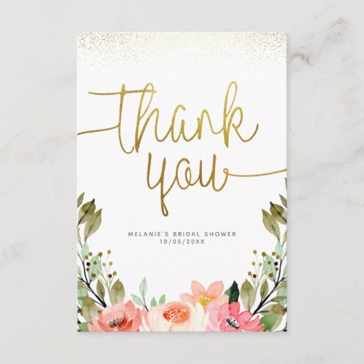 Gold Script Hartelijk dank | Roze Waterverf Floral Bedankkaart (Voorkant)