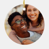 Gold Script Holly-foto voor eerste kerstmis Keramisch Ornament (Achterkant)