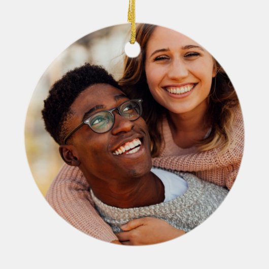 Gold Script Holly-foto voor eerste kerstmis Keramisch Ornament (Achterkant)