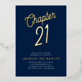 Gold Script Hoofdstuk 21 Blue 21st Birthday Party Folie Uitnodiging (Voorkant)