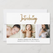 Gold Script Introductie van aangepaste 3 foto Baby Bedankkaart (Voorkant)