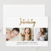 Gold Script Introductie van aangepaste 3 foto Baby Bedankkaart (Voorkant / Achterkant)