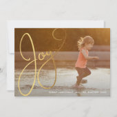 Gold Script Joy Photo Holiday Card Feestdagenkaart (Voorkant)