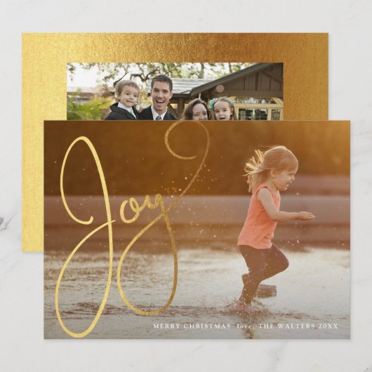 Gold Script Joy Photo Holiday Card Feestdagenkaart (Voorkant / Achterkant)