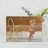 Gold Script Joy Photo Holiday Card Feestdagenkaart (Staand voorkant)