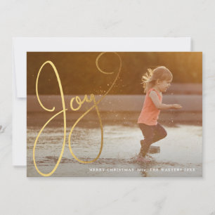 Gold Script Joy Photo Holiday Card Feestdagenkaart