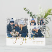 Gold Script Joyful 4-foto kerstfeestdag Kaart (Staand voorkant)