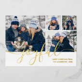 Gold Script Joyful 4-foto met Kerstmis Folie Feestdagenkaart (Voorkant)