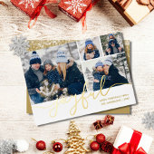Gold Script Joyful 4-foto met Kerstmis Folie Feestdagenkaart