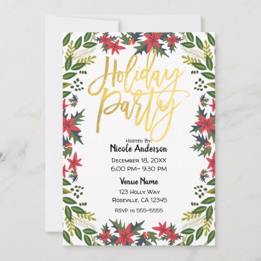 Gold Script Kerstfeest Bloemen Rustiek Kaart (Voorkant)