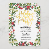 Gold Script Kerstfeest Bloemen Rustiek Kaart (Voorkant / Achterkant)