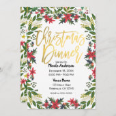 Gold Script Kerstfeest Bloemen Rustiek Kaart (Voorkant / Achterkant)