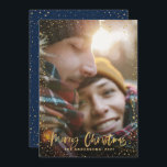 Gold script kerststerren 1 foto blauwe feestdag feestdagenkaart<br><div class="desc">Gold scripted sterren waren vrolijk kerstfeest 1 fotovakantiekaart. Met een gouden effect manuscripttekst en goudeffect ontwerp,  kan de blauw achtergrondkleur van de marine verandering zijn om uw stijl aan te passen.</div>