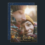Gold script kerststerren 1 foto blauwe feestdag feestdagenkaart<br><div class="desc">Gold scripted sterren waren vrolijk kerstfeest 1 fotovakantiekaart. Met een gouden effect manuscripttekst en goudeffect ontwerp,  kan de blauw achtergrondkleur van de marine verandering zijn om uw stijl aan te passen.</div>