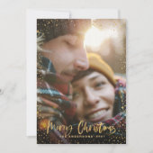 Gold script kerststerren 1 foto groene vakantie feestdagenkaart (Voorkant)